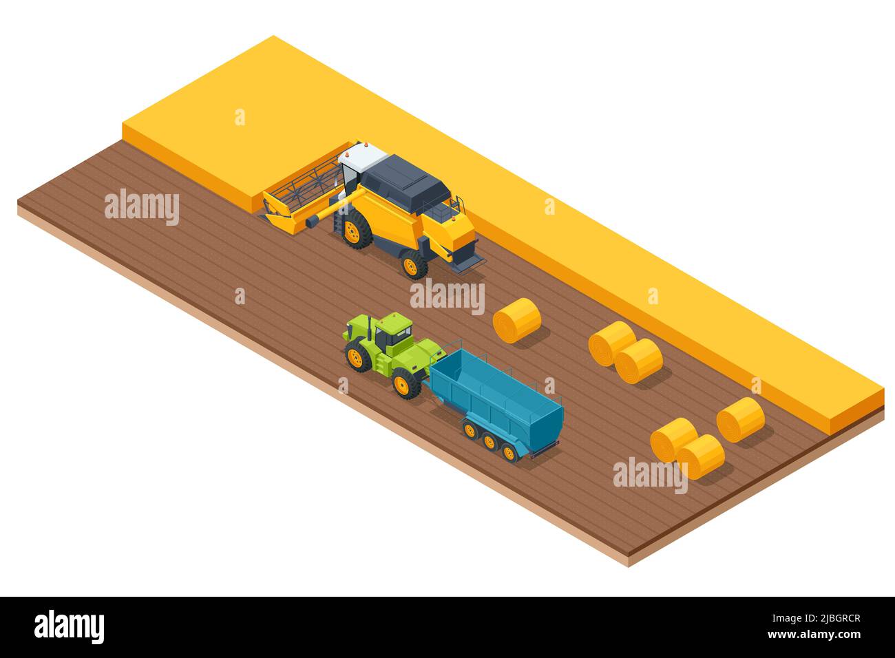 Moissonneuse-batteuse pour la récolte du grain. La moissonneuse-batteuse récolte du blé mûr. Concept d'agriculture. Le remappage, le battage, la récolte et le fauchage Illustration de Vecteur