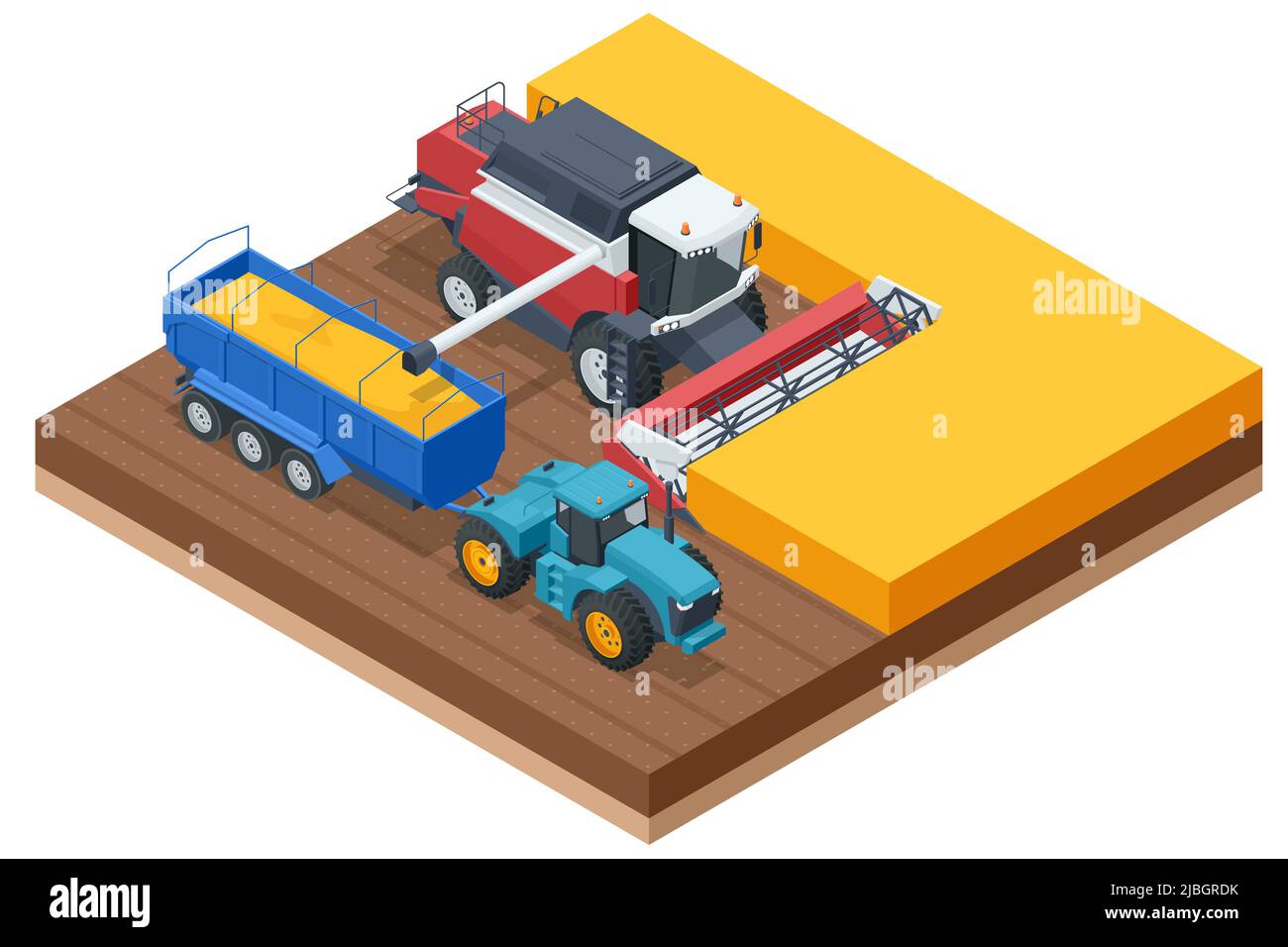 Moissonneuse-batteuse pour la récolte du grain. La moissonneuse-batteuse récolte du blé mûr. Concept d'agriculture. Le remappage, le battage, la récolte et le fauchage Illustration de Vecteur