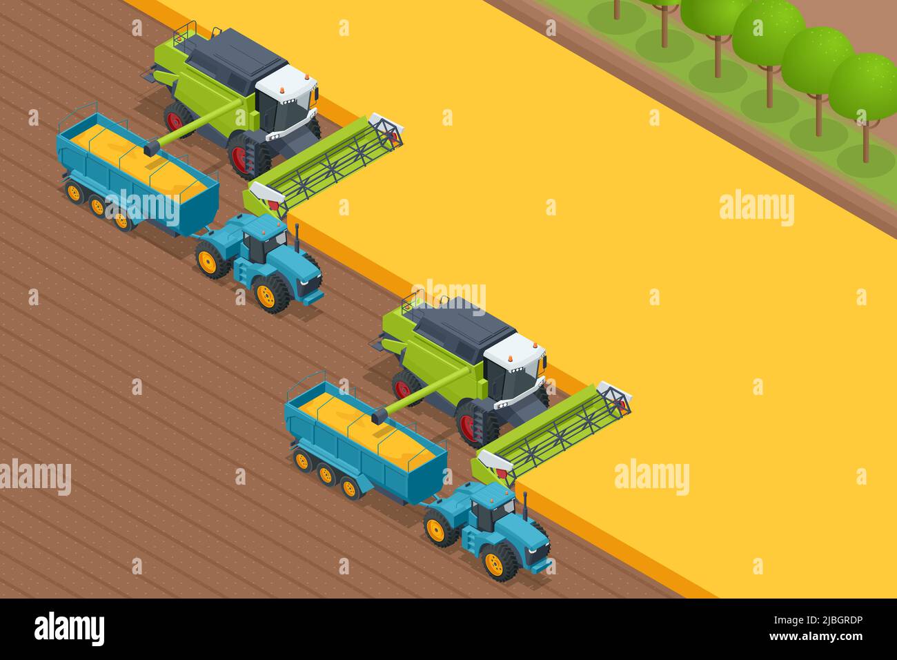Moissonneuse-batteuse pour la récolte du grain. La moissonneuse-batteuse récolte du blé mûr. Concept d'agriculture. Le remappage, le battage, la récolte et le fauchage Illustration de Vecteur