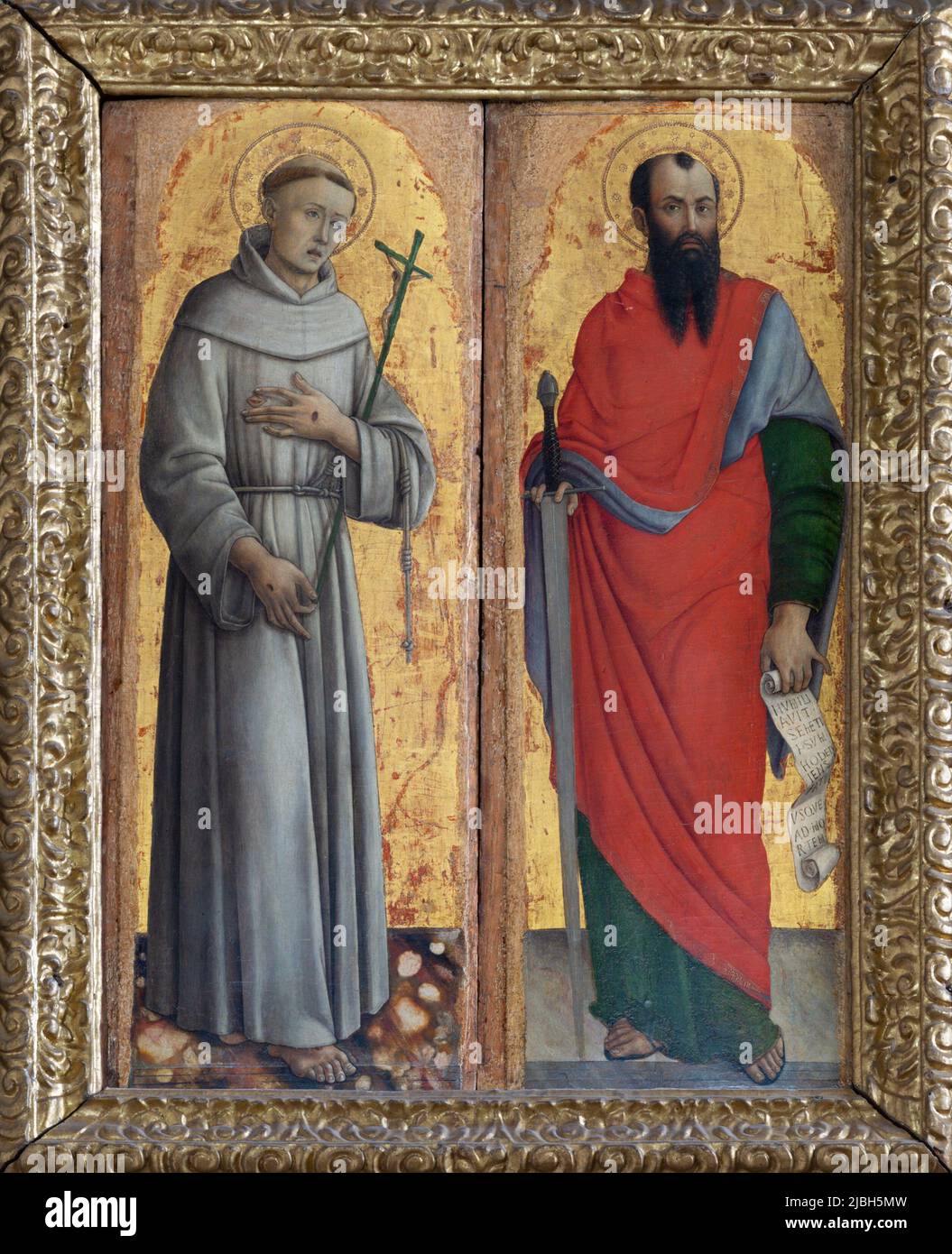 MATERA, ITALIE - 7 MARS 2022 : le tableau de la renaissance de Saint Paul l'Apôtre et Saint François d'Assise dans l'église Chiesa di San Francesco Assisi. Banque D'Images MATERA, ITALIE - 7 MARS 2022 : le tableau de la renaissance de Saint Paul l'Apôtre et Saint François d'Assise dans l'église Chiesa di San Francesco Assisi. Banque D'Images