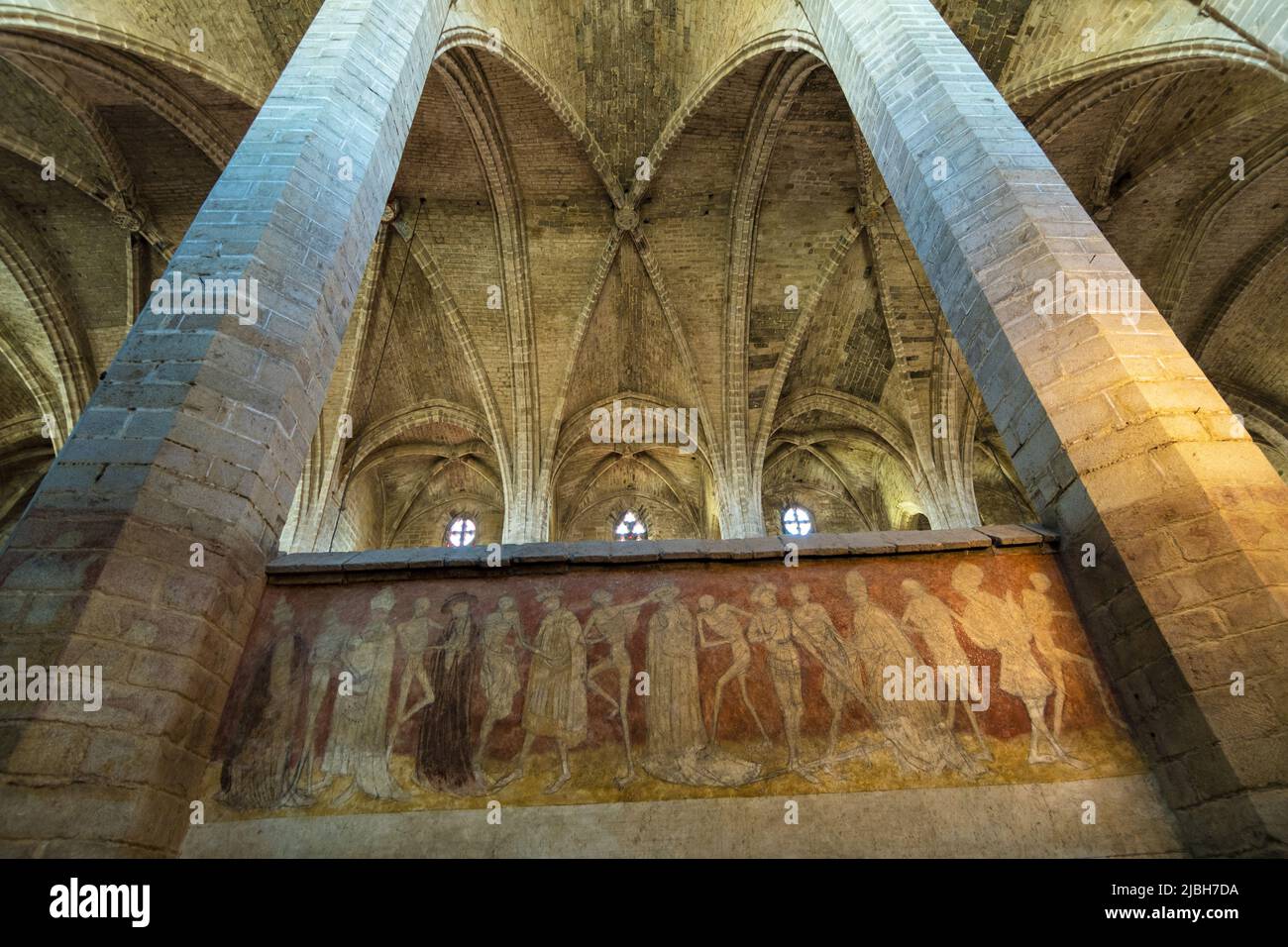 La chaise Dieu. Fresque de la danse Macabre (XVe siècle). Abbaye Saint Robert, haute Loire, Auvergne Rhône Alpes, France Banque D'Images