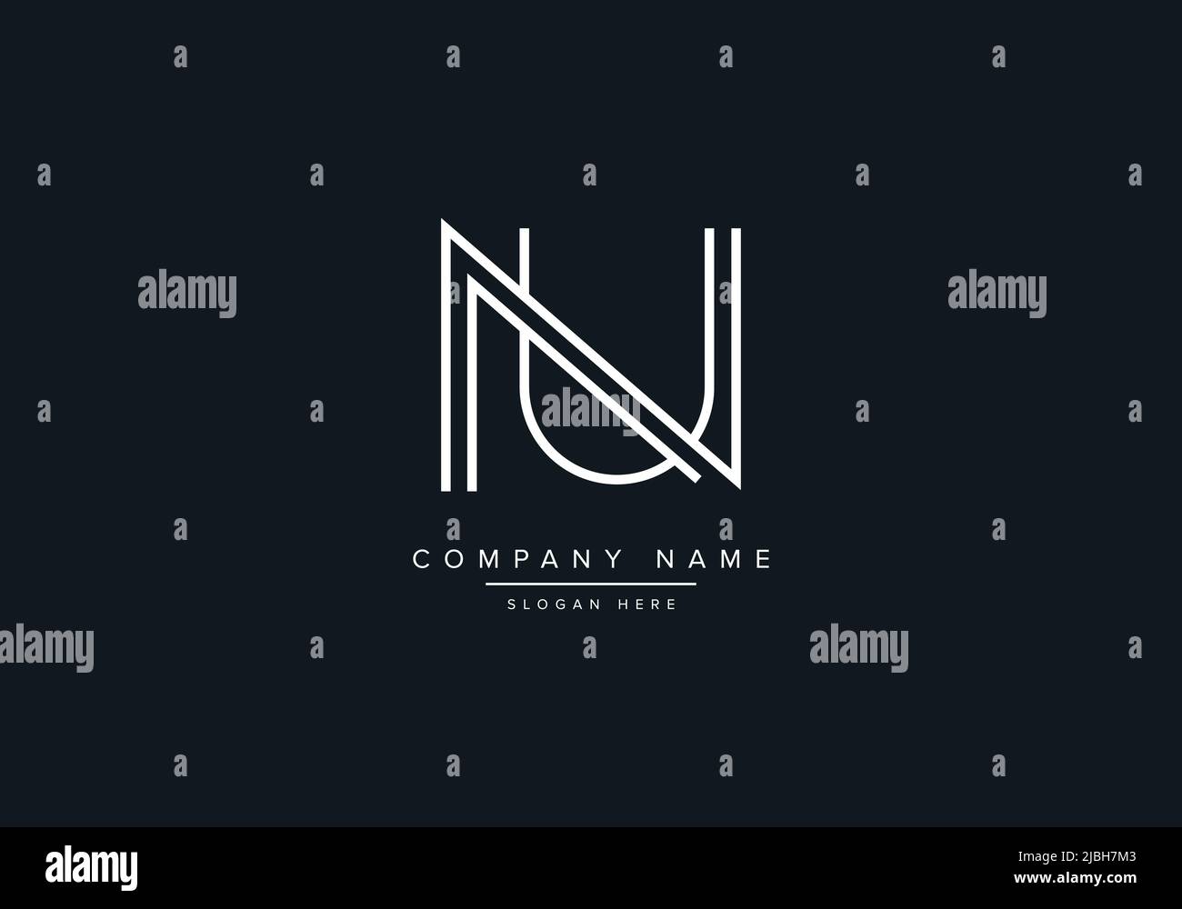 Modèle de scénario de logo NU de lettres créatives. Illustration de Vecteur