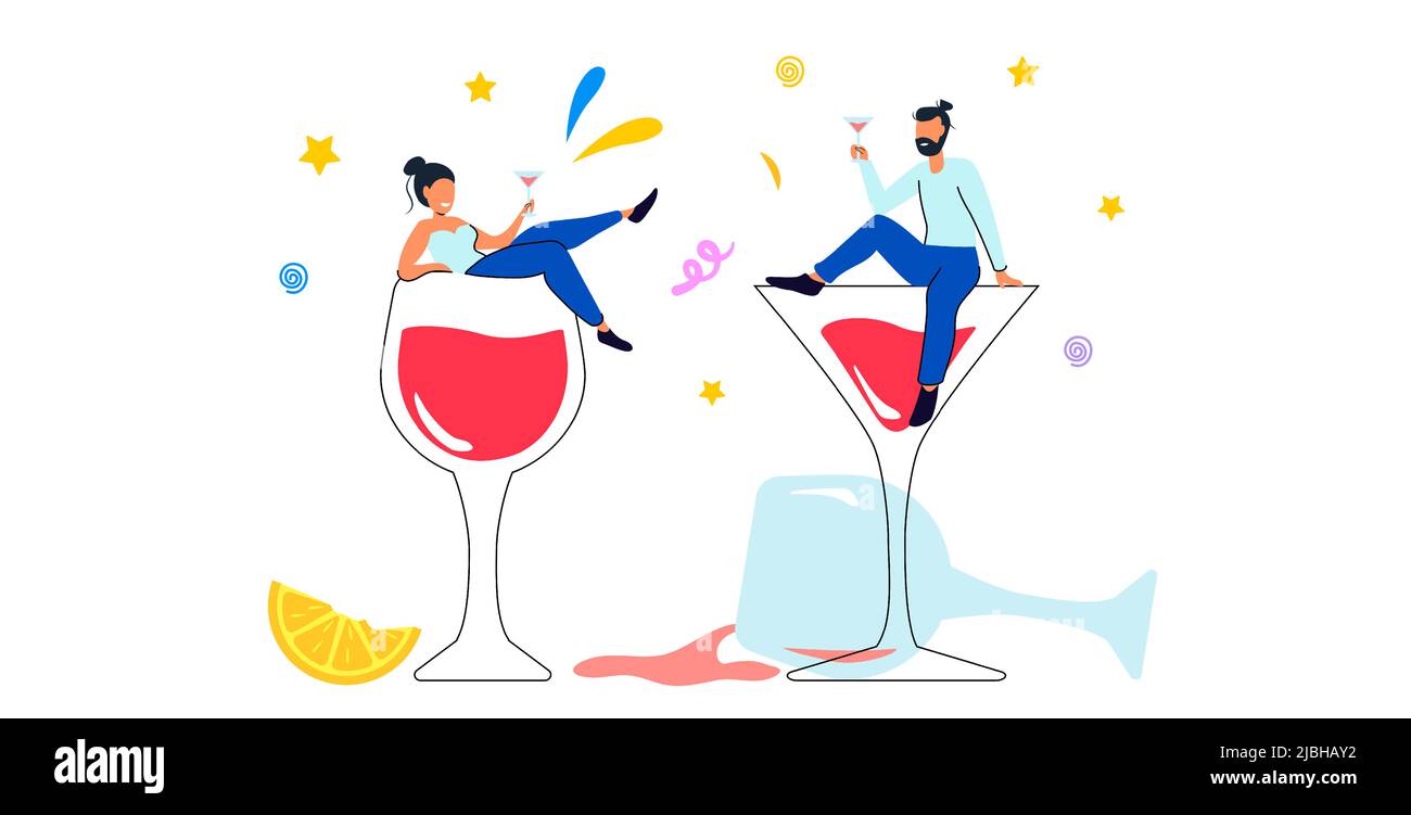 Joyeuses fêtes avec boissons alcoolisées ambiance festive et ambiance gaie les employés sont heureux de réussir Drunkard Brain Vector illustration pour le booze Illustration de Vecteur