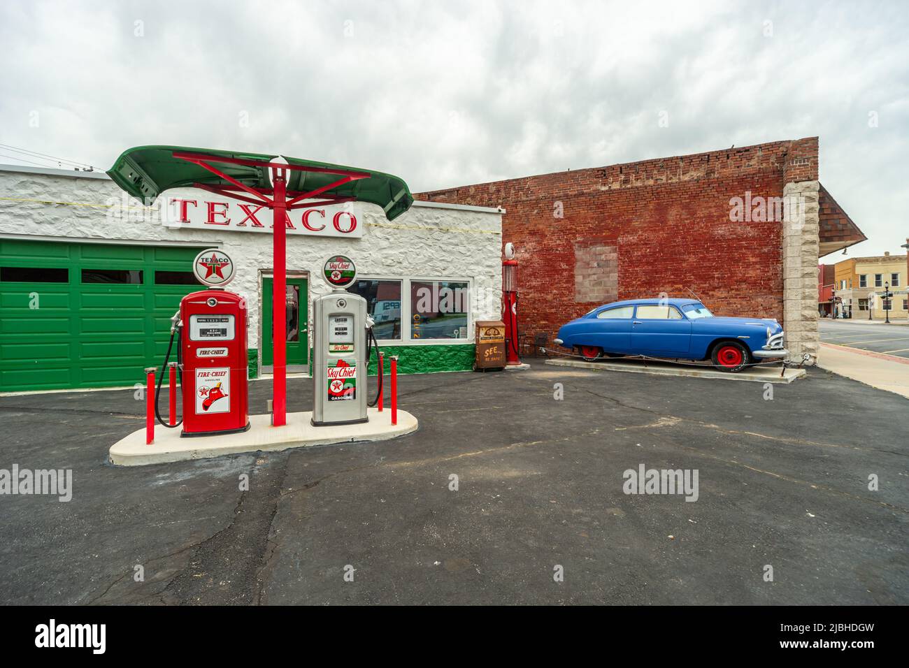 Gearhead Curios, station-service ou station-service Texaco restaurée, Galena, Kansas, Kansas, États-Unis. Arrêt d'attraction de la route 66 Banque D'Images