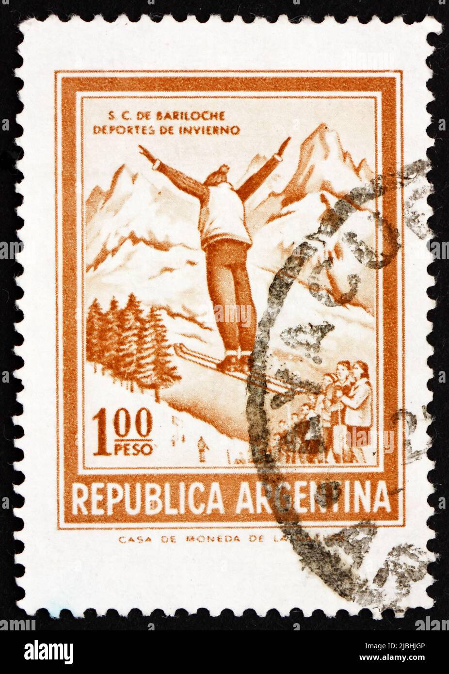 ARGENTINE - VERS 1971 : un timbre imprimé en Argentine montre ski Jumper, vers 1971 Banque D'Images