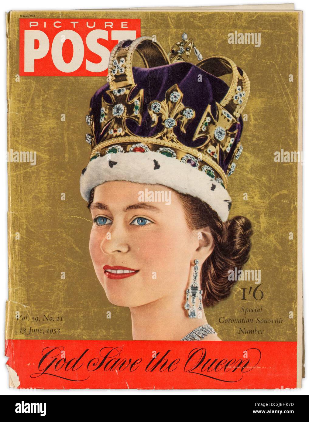 Couverture du magazine Vintage Picture Post présentant le couronnement de la reine Elizabeth II le 2 juin 1953. (ROYAUME-UNI) Banque D'Images