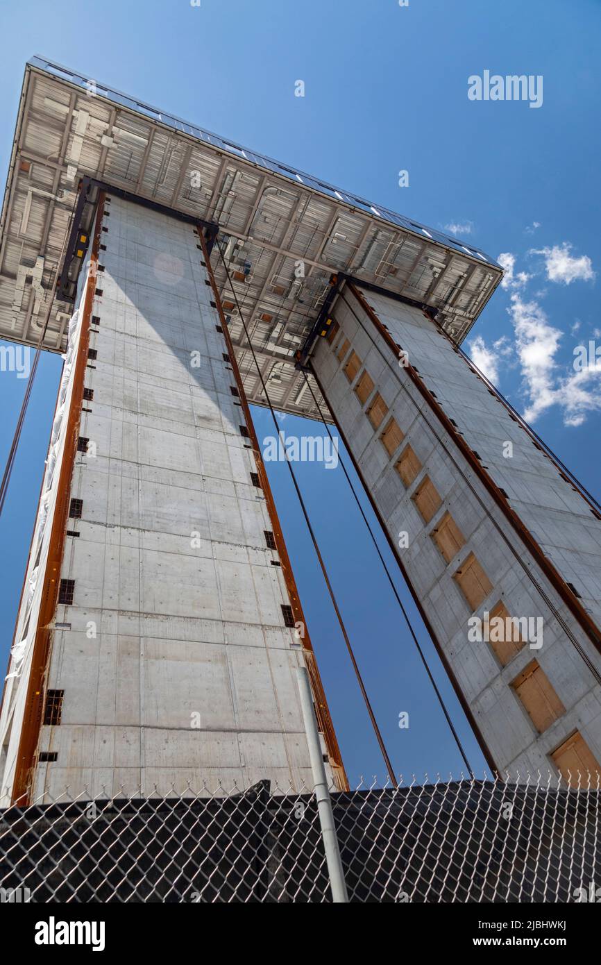 Detroit, Michigan - The Exchange, un immeuble d'appartements de 16 étages en construction dans le quartier de Greektown. Chaque étage est bien Banque D'Images
