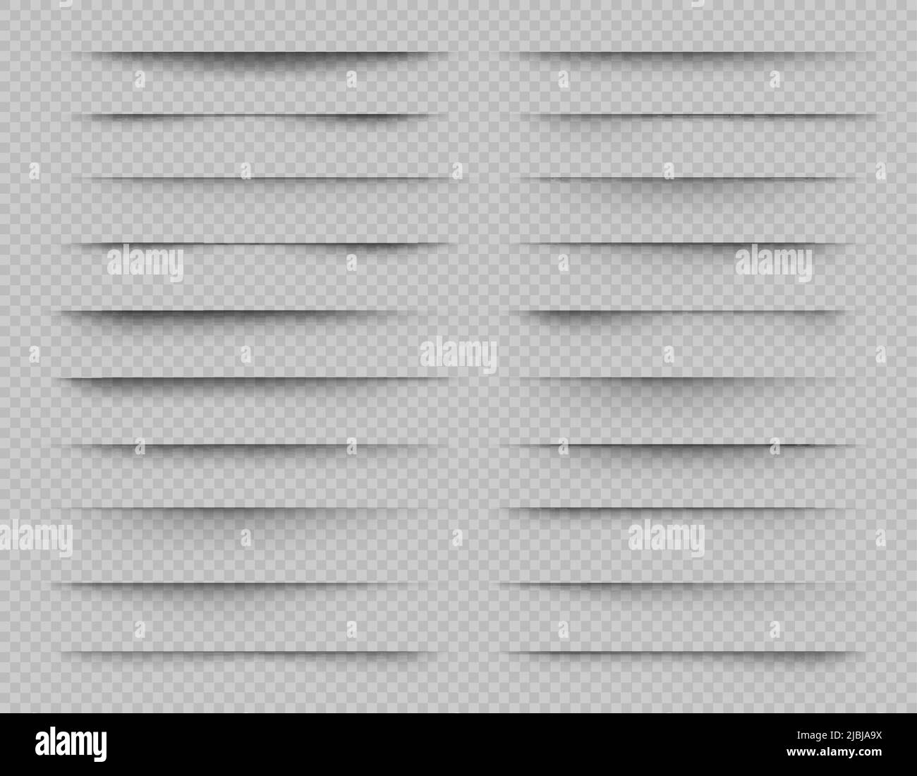 Effets d'ombre transparents de superposition réalistes, cadres ou ombre de ligne papier, bords de page de site Web vectoriels. Effets d'ombre sur le bord du papier blanc ou noir et bordures linéaires pour l'arrière-plan du séparateur de site Web Illustration de Vecteur