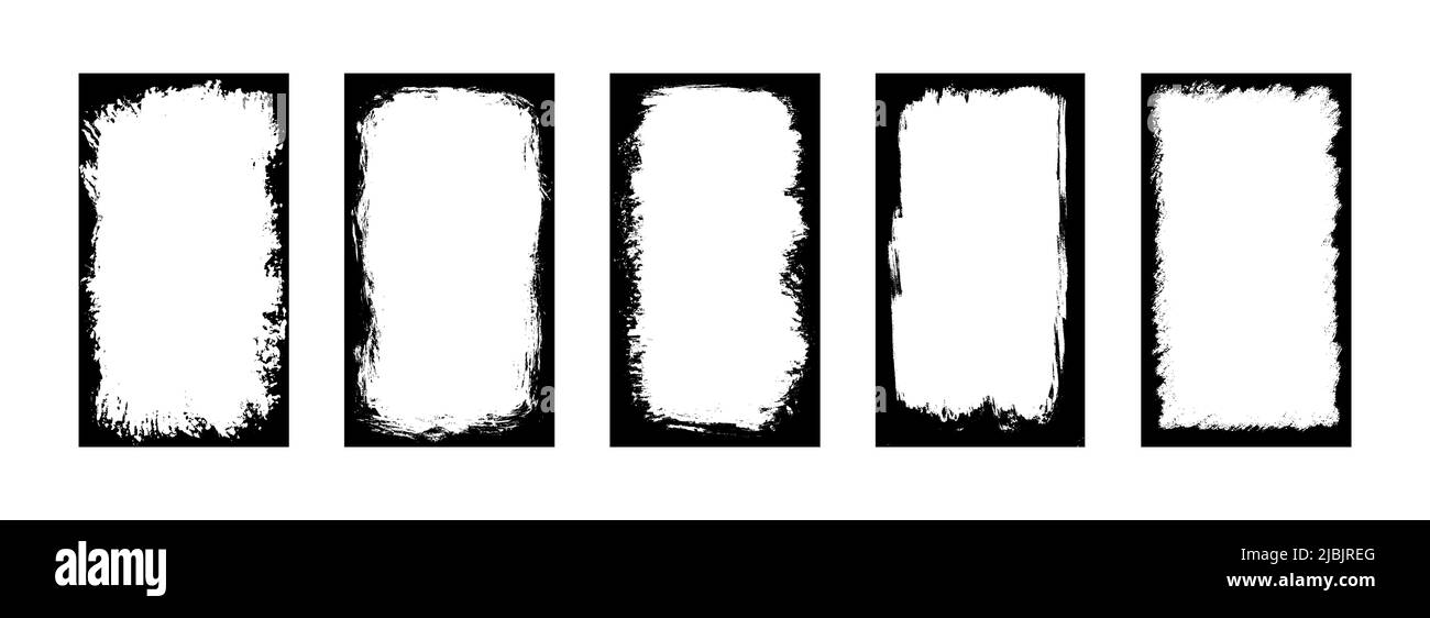 Cadres de collage pour collages de photos, histoires, publications et réseaux sociaux. Modèle avec contour de pinceau. Bordure rectangulaire avec superposition de grunge. Ensemble de Illustration de Vecteur