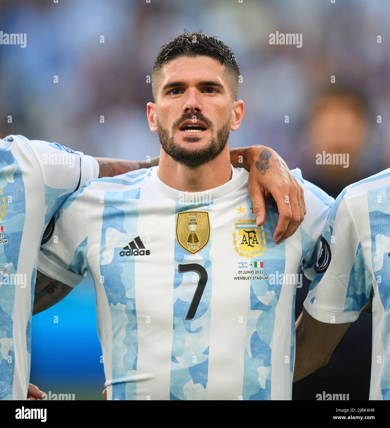 01 juin 2022 - Italie / Argentine - Finalissima 2022 Rodrigo de Paul pendant le match contre l'Italie au stade Wembley. Pic : douleur / Alamy Banque D'Images
