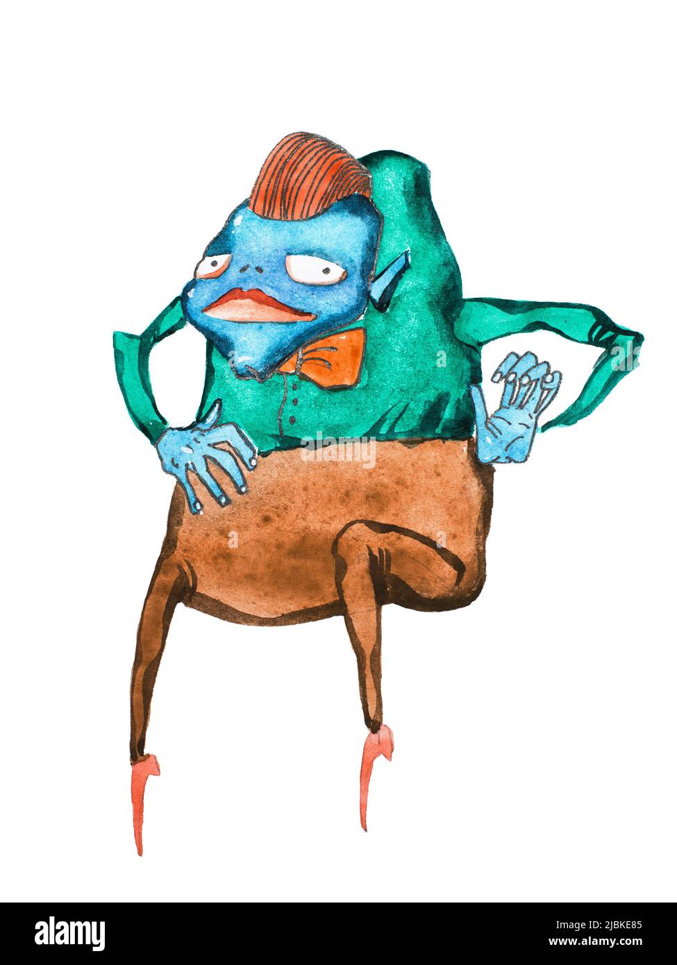Illustration aquarelle d'un monstre de dessin animé bleu à dos humoristique  portant des vêtements élégants chemise, noeud papillon et pantalon Photo  Stock - Alamy