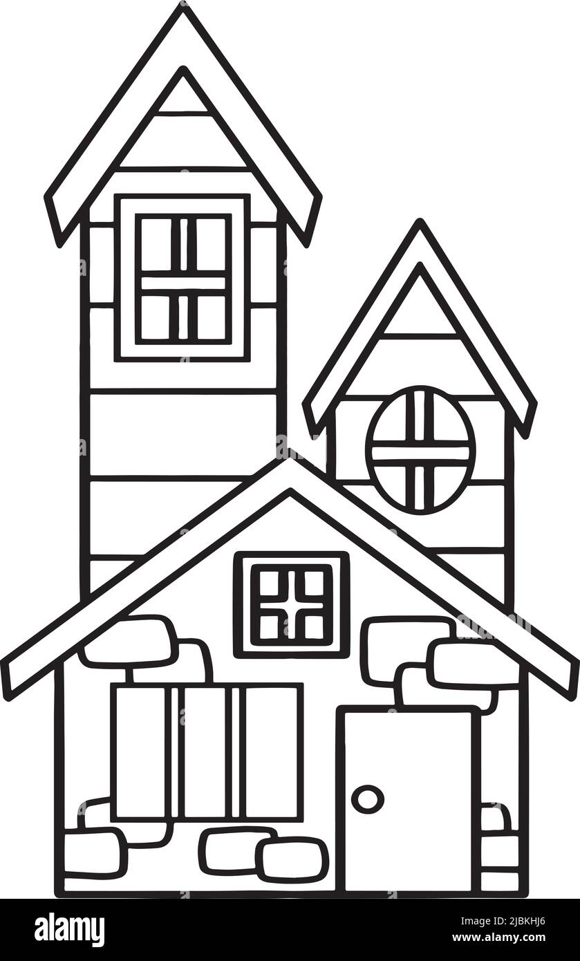 Page de coloriage isolée Halloween maison hantée Illustration de Vecteur
