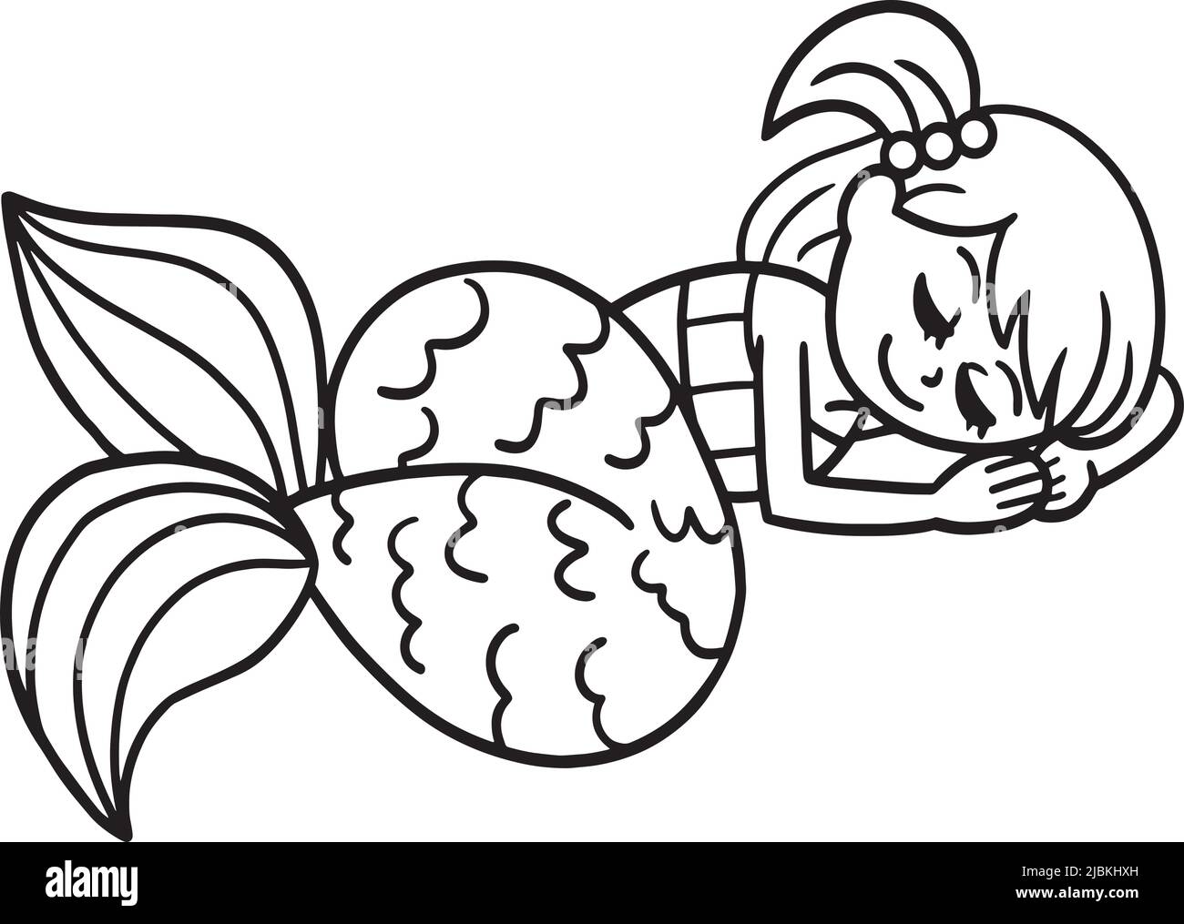 Sleeping Mermaid Isolated coloriage page for Kids Illustration de Vecteur