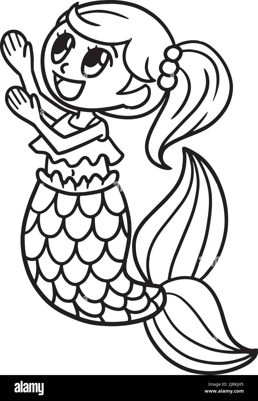 Cute Mermaid Isolated coloriage page pour enfants Illustration de Vecteur