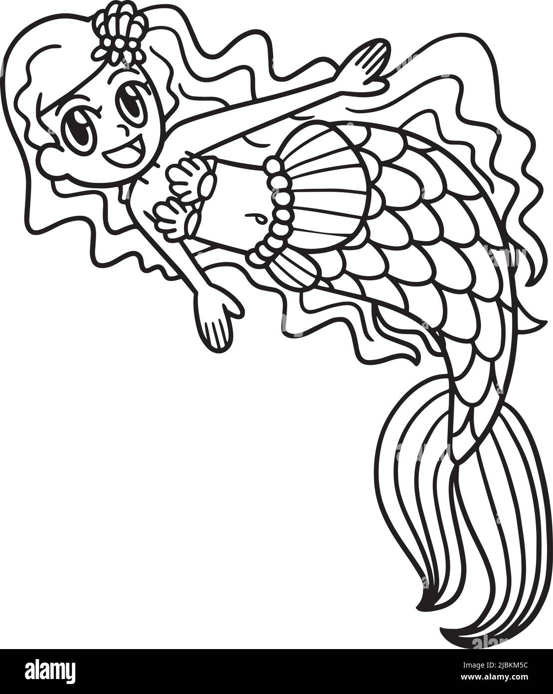 Belle Mermaid page de coloriage isolée pour les enfants Illustration de Vecteur