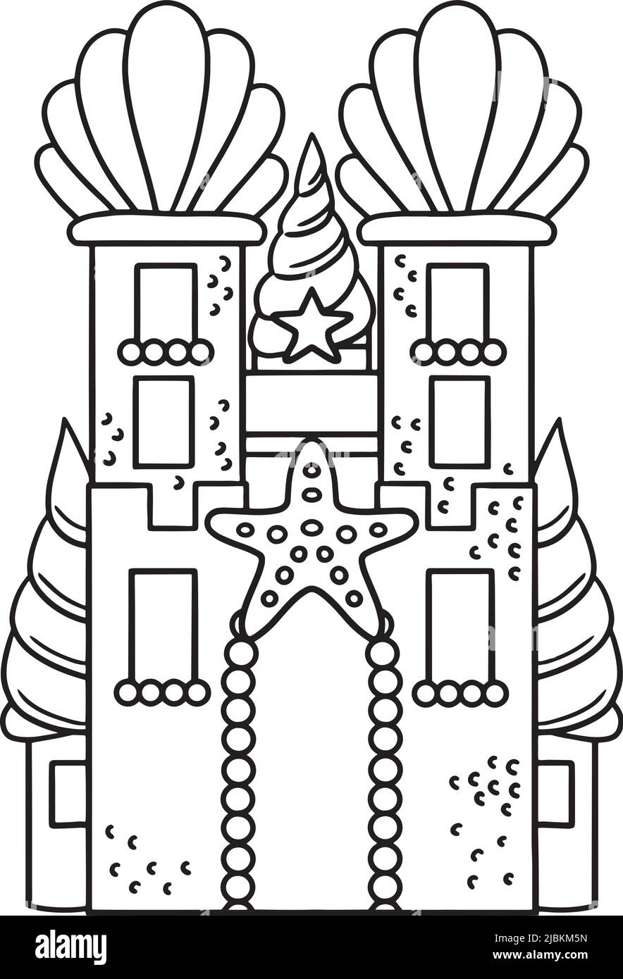 Mermaids Castle Isolated coloriage page pour enfants Illustration de Vecteur