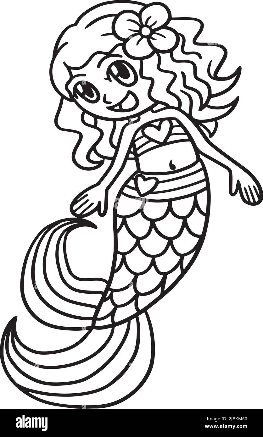 Page de coloriage isolée de la sirène pour enfants Illustration de Vecteur