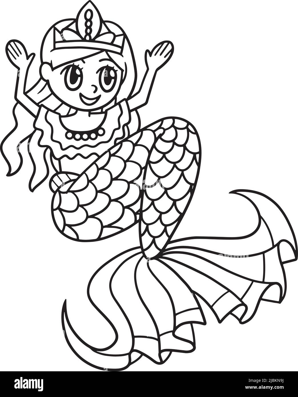 Mermaid Crown Princess Isolated coloriage page Illustration de Vecteur