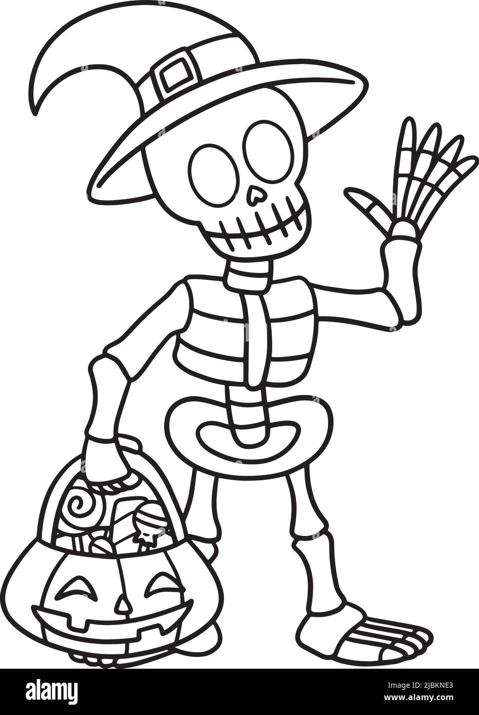 Squelette Halloween page de coloriage isolée pour enfants Illustration de Vecteur
