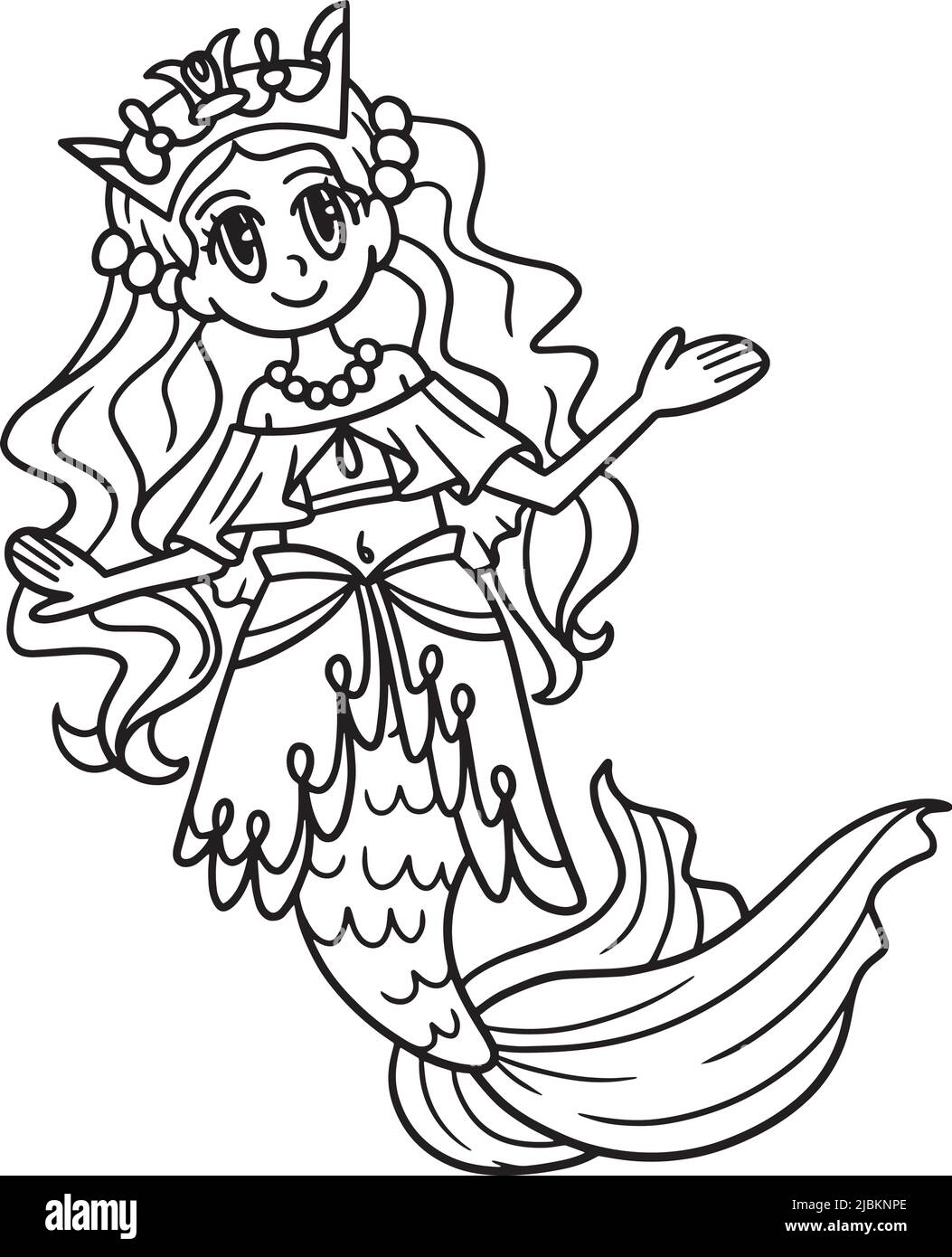 Mermaid Princess Isolated coloriage page pour enfants Illustration de Vecteur