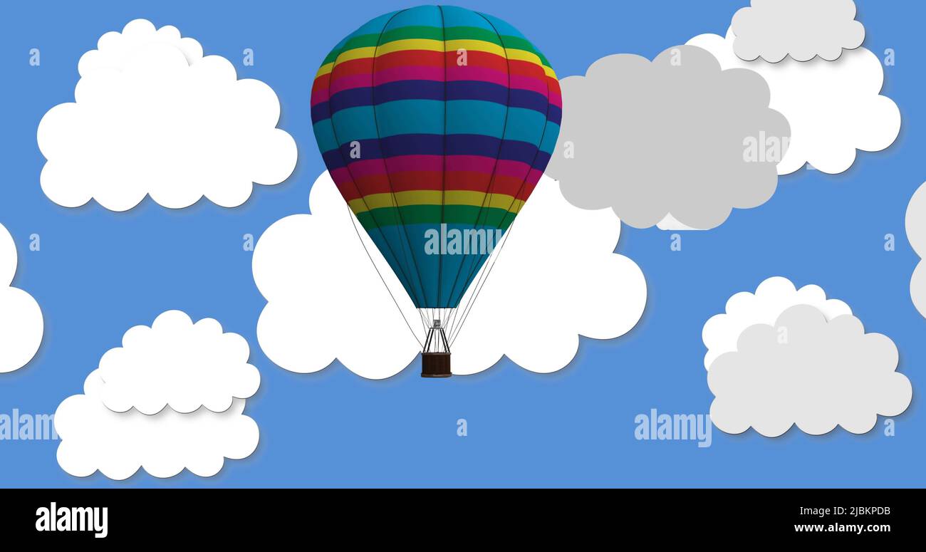 ballon volant avec panier dans le ciel avec des nuages 14047607