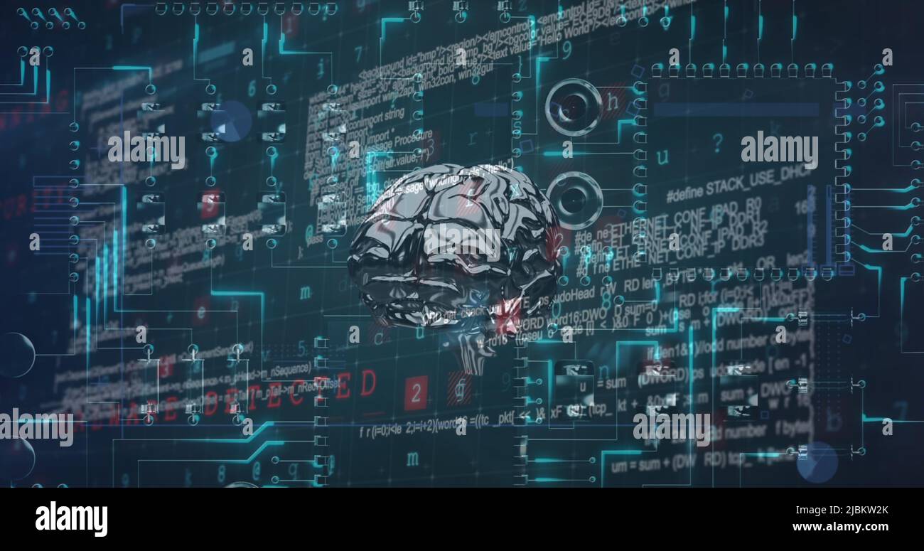 Image du cerveau humain, du traitement des données et de la carte électronique Banque D'Images