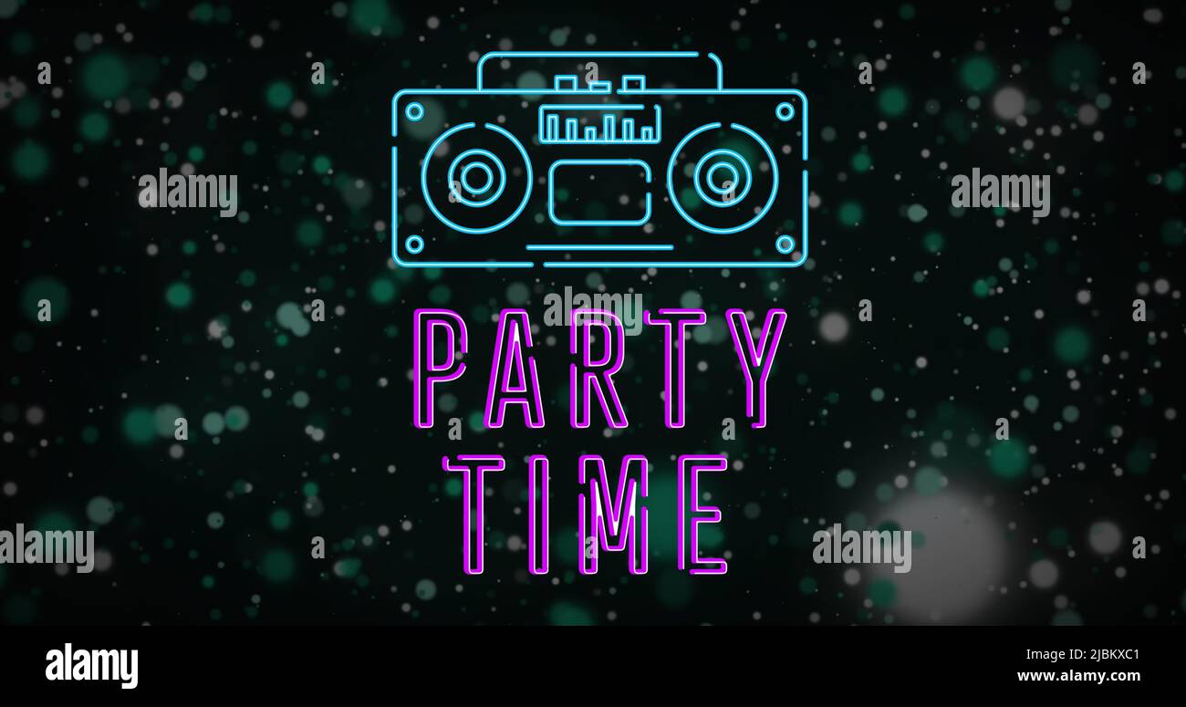 Image du texte de l'heure de la fête sur les spots et la radio Banque D'Images