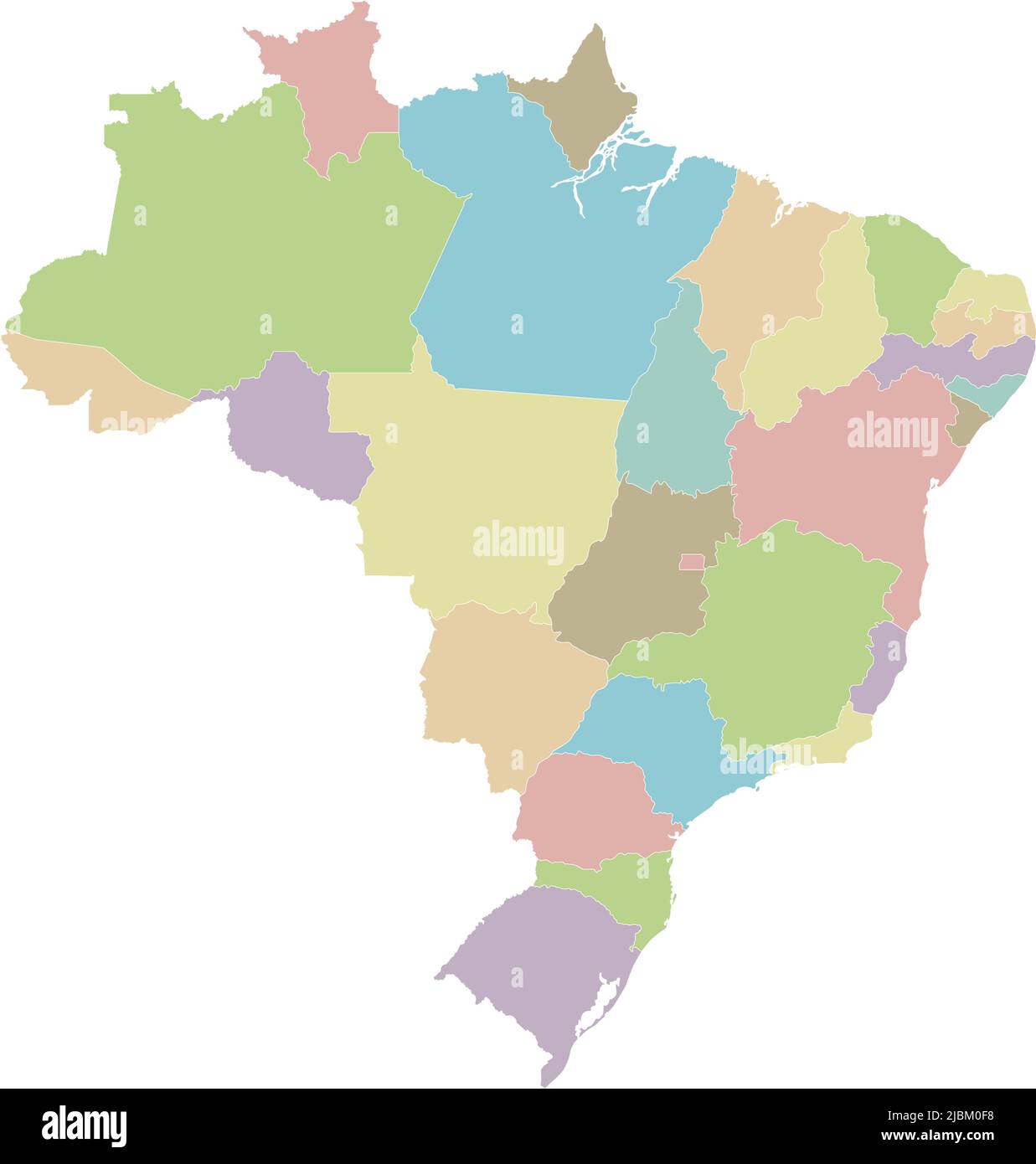 Carte vierge vectorielle du Brésil avec régions ou États et divisions administratives. Calques modifiables et clairement étiquetés. Illustration de Vecteur