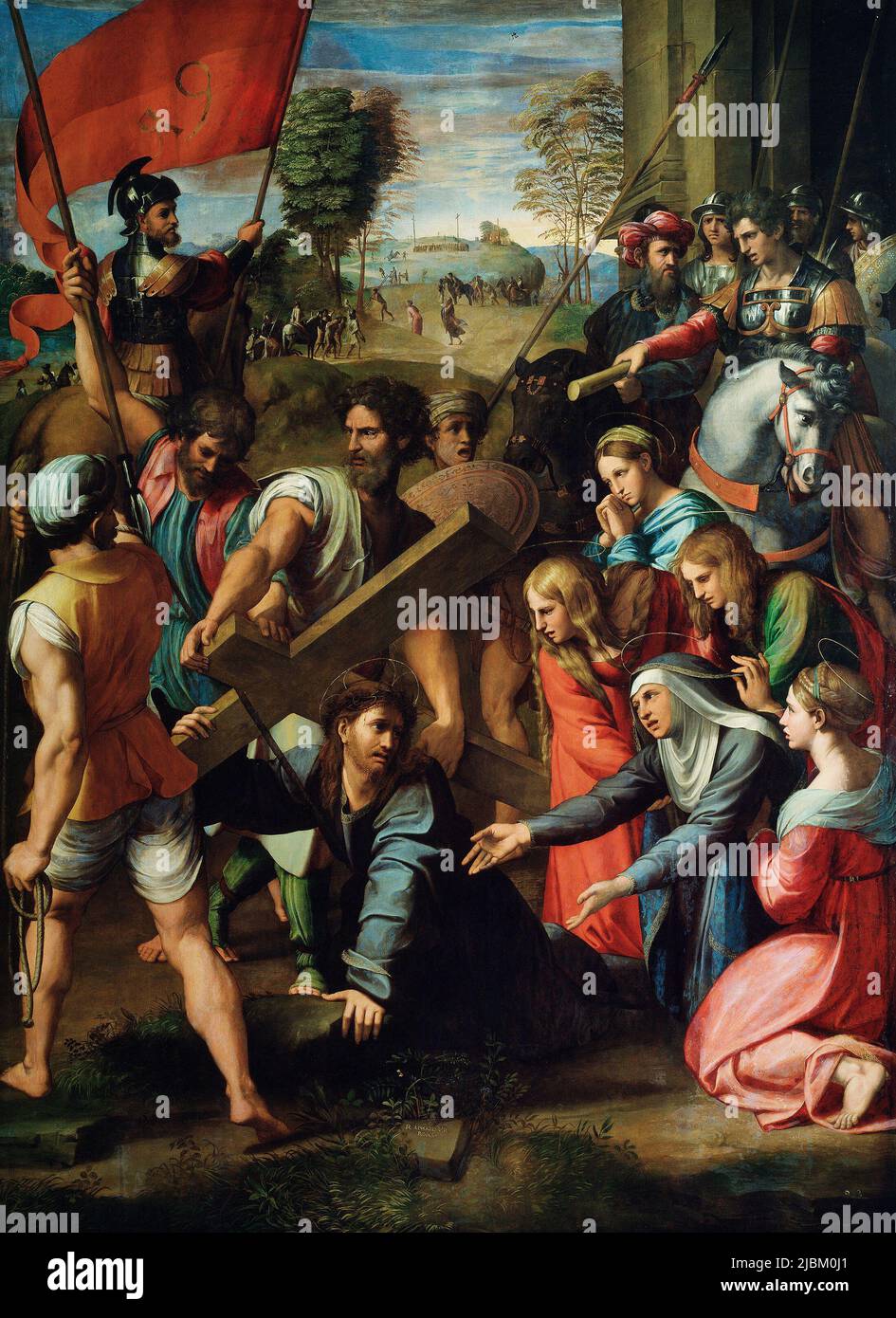 Christ tombant sur le chemin du Calvaire par Raphaël (1516–1517) Banque D'Images