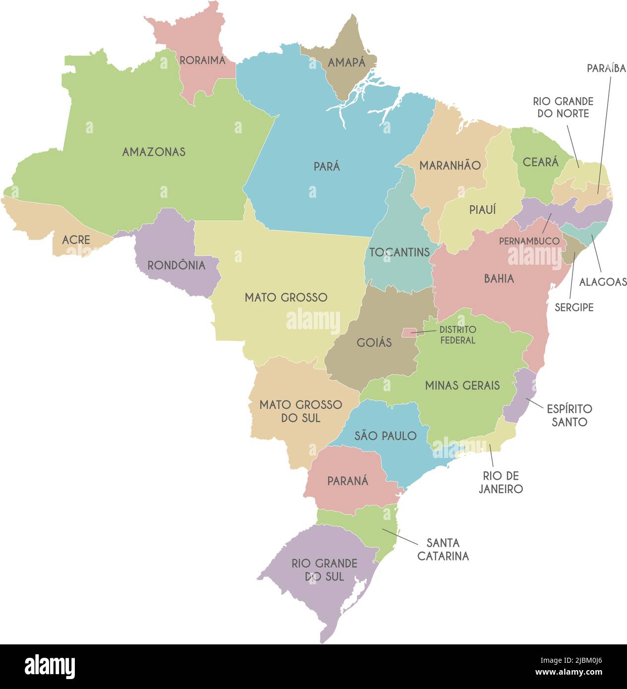 Carte vectorielle du Brésil avec régions ou États et divisions administratives. Calques modifiables et clairement étiquetés. Illustration de Vecteur