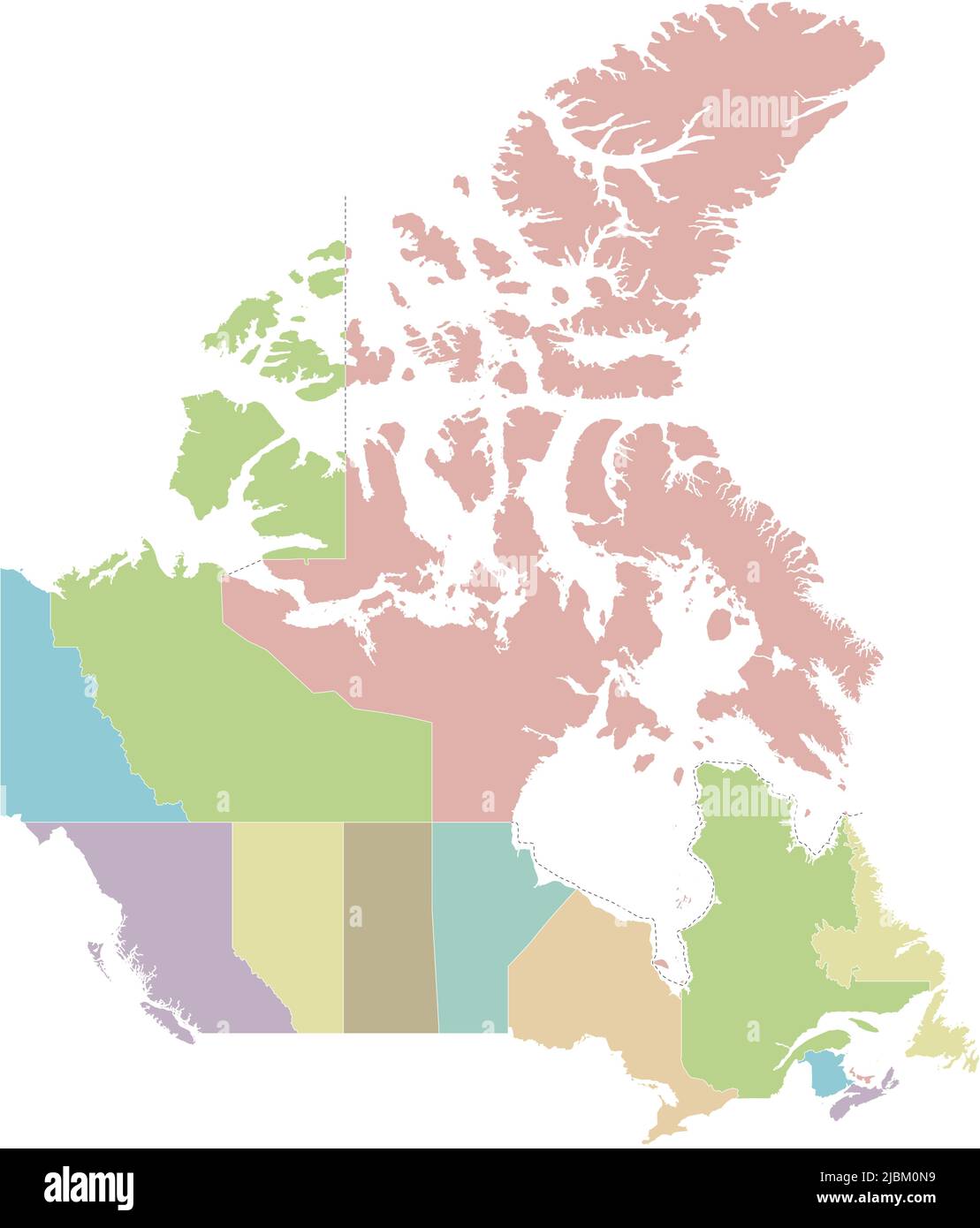 Carte vierge vectorielle du Canada avec les provinces, les territoires et les divisions administratives. Calques modifiables et clairement étiquetés. Illustration de Vecteur