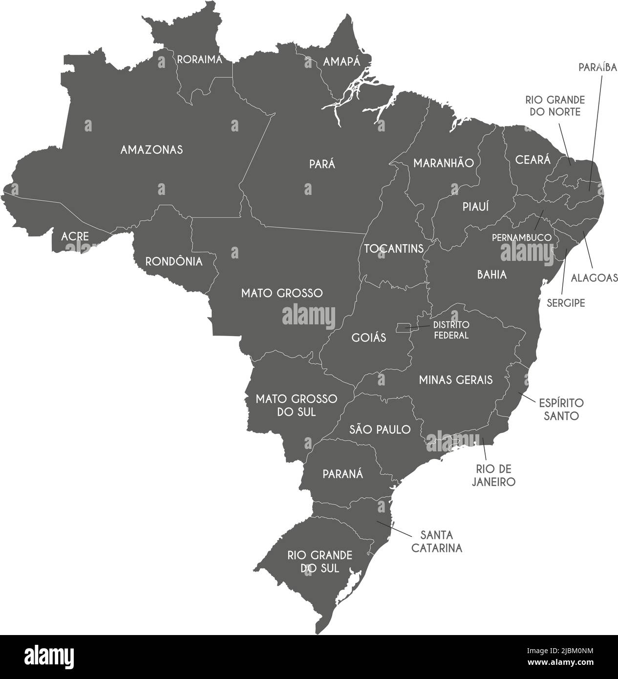 Carte vectorielle du Brésil avec régions ou États et divisions administratives. Calques modifiables et clairement étiquetés. Illustration de Vecteur