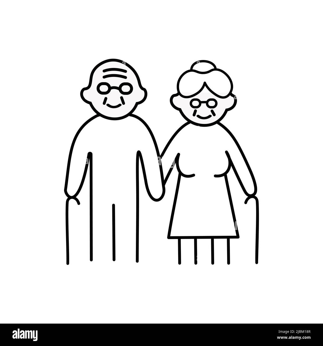 Grand-parents dessin main cadre Doodle icône. Famille heureuse ensemble - grand-père, grand-mère tenant les mains Illustration de Vecteur