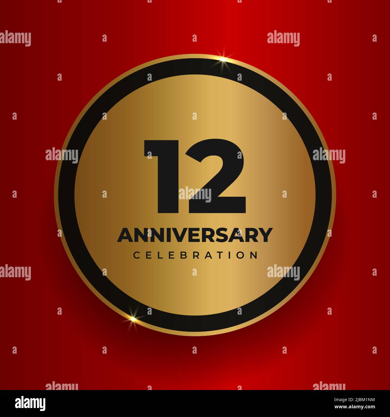 célébration de 12 ans. Modèle d'affiche de fête anniversaire 12th. Cercle doré vectoriel avec chiffres et texte Illustration de Vecteur