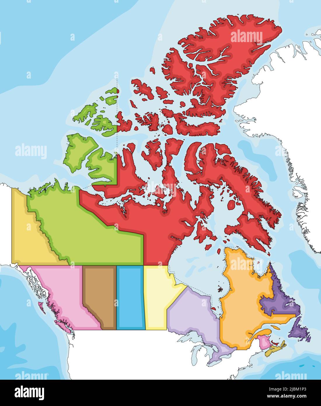 Vector a illustré une carte vierge du Canada avec les provinces, les territoires, les divisions administratives et les pays et territoires voisins. Editab Illustration de Vecteur