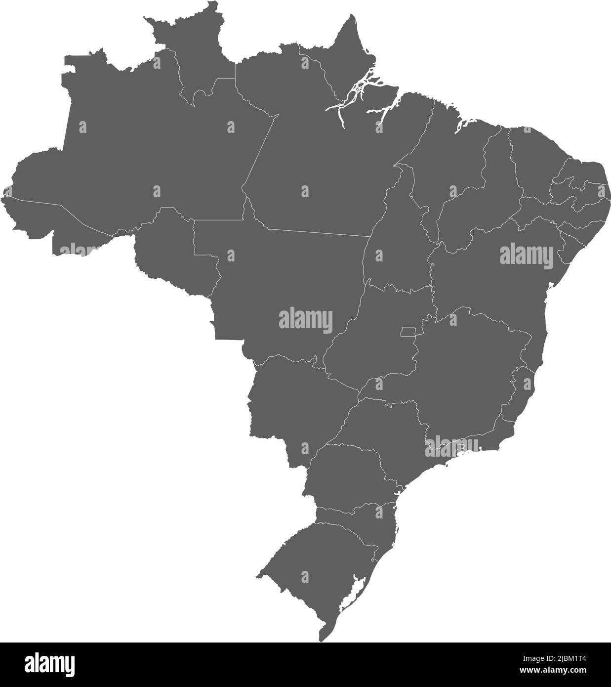 Carte vierge vectorielle du Brésil avec régions ou États et divisions administratives. Calques modifiables et clairement étiquetés. Illustration de Vecteur