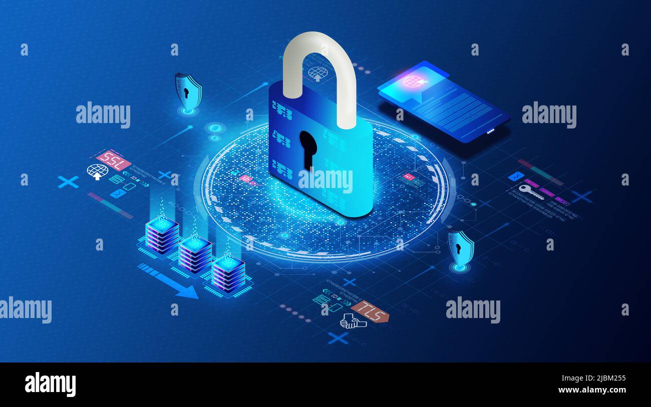 Concept de sécurité de la couche de transport - cryptage TLS et SSL - protocoles cryptographiques assurant la sécurité des communications sur un réseau numérique - 3D i Banque D'Images