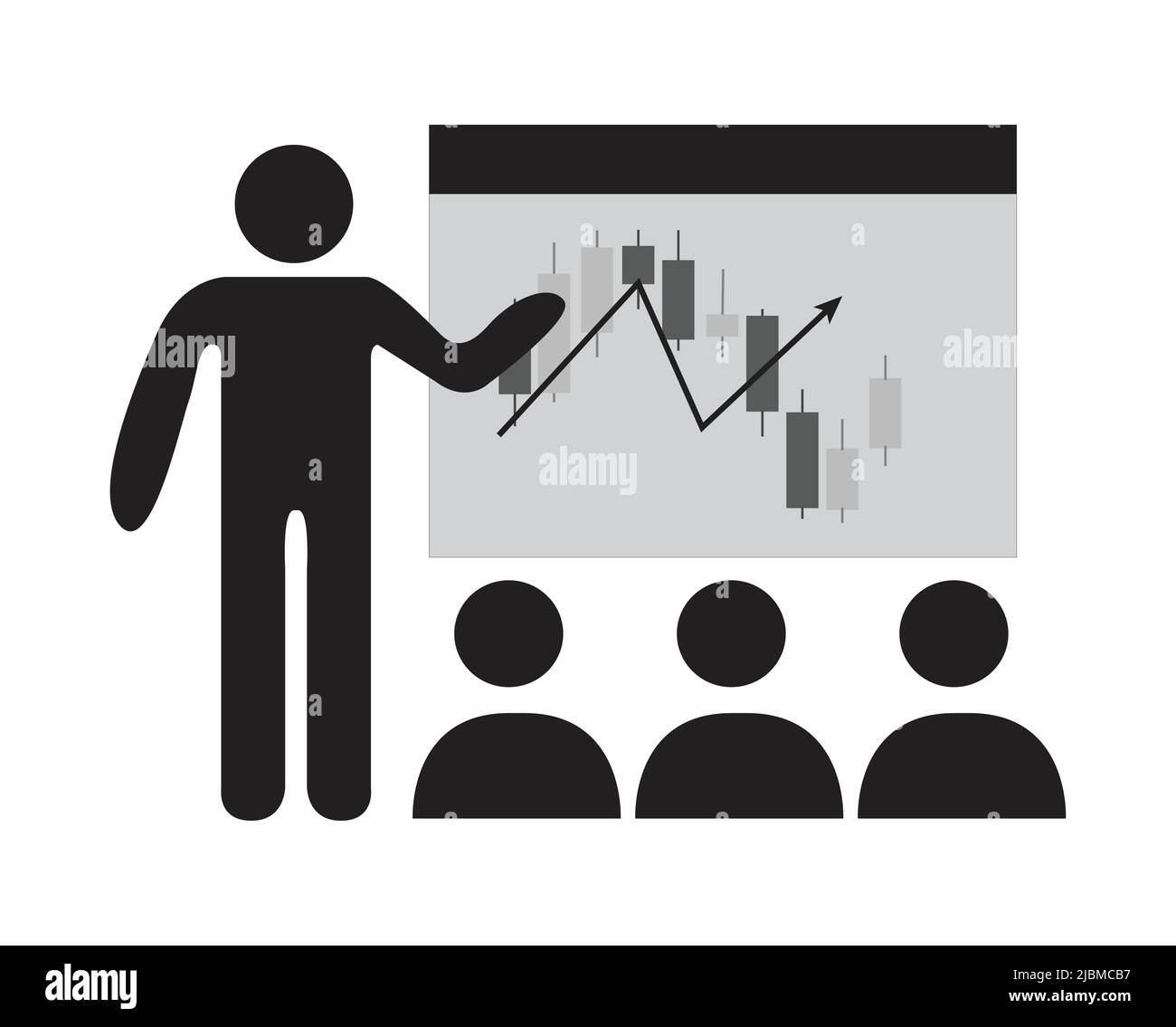 Le négociant technique analyse le tableau de stock. Homme d'affaires faisant la présentation et la formation professionnelle sur le marketing. Illustration plate du Illustration de Vecteur