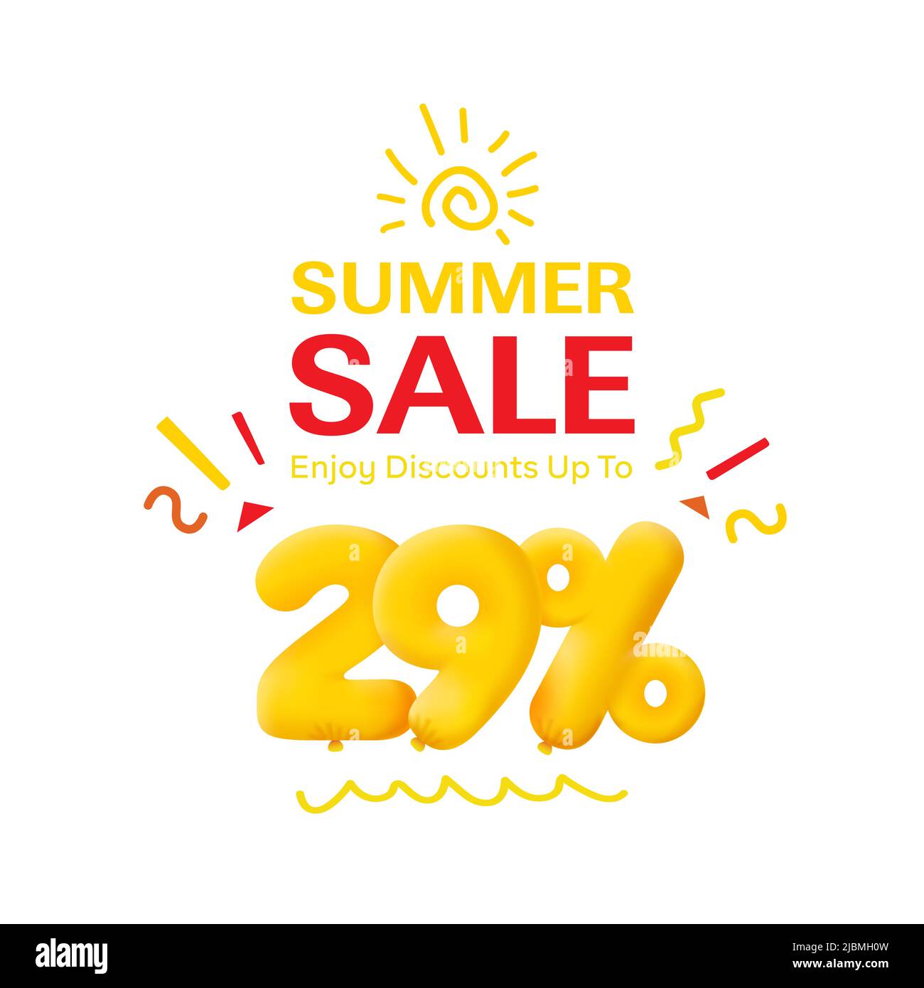 Offre spéciale solde 29% de réduction 3D numéros bon jaune illustration vectorielle. Rabais saison étiquette 29 pour cent de rabais promotion publicité été vente coupon promotion marketing bannière vacances week-end Illustration de Vecteur