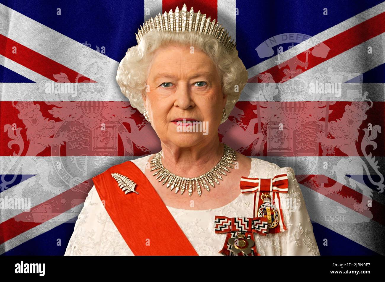 reine-elizabeth-ii-armoiries-et-drapeau-du-royaume-uni-photo-stock-alamy