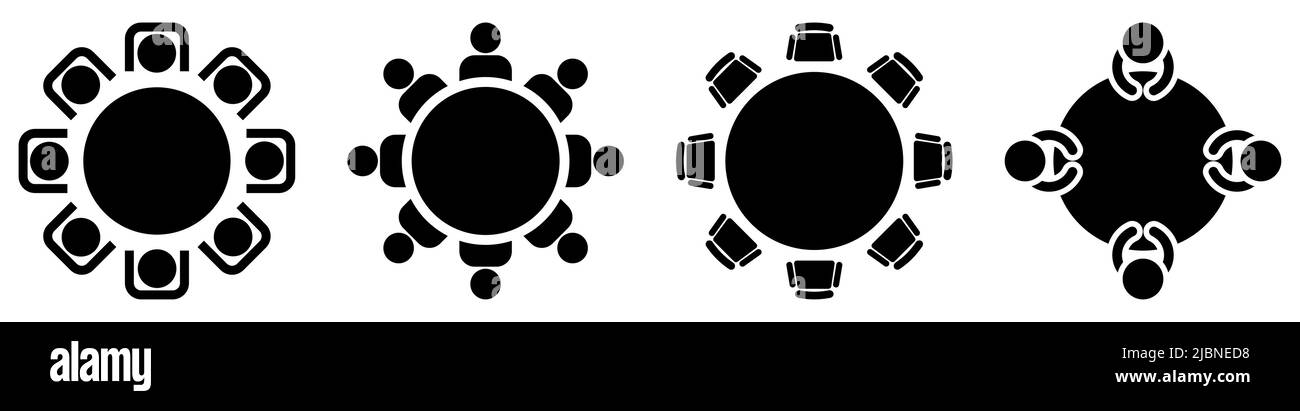 Table ronde avec chaises icônes. Table pour les réunions d'affaires. Illustration vectorielle isolée sur fond blanc Illustration de Vecteur Table ronde avec chaises icônes. Table pour les réunions d'affaires. Illustration vectorielle isolée sur fond blanc Illustration de Vecteur