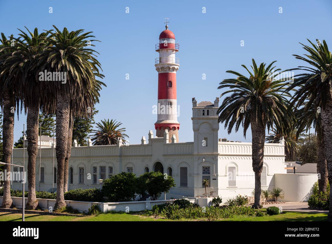 Phare de Swakopmund - ancienne balise sur la côte de l'océan Atlantique, Namibie. Banque D'Images