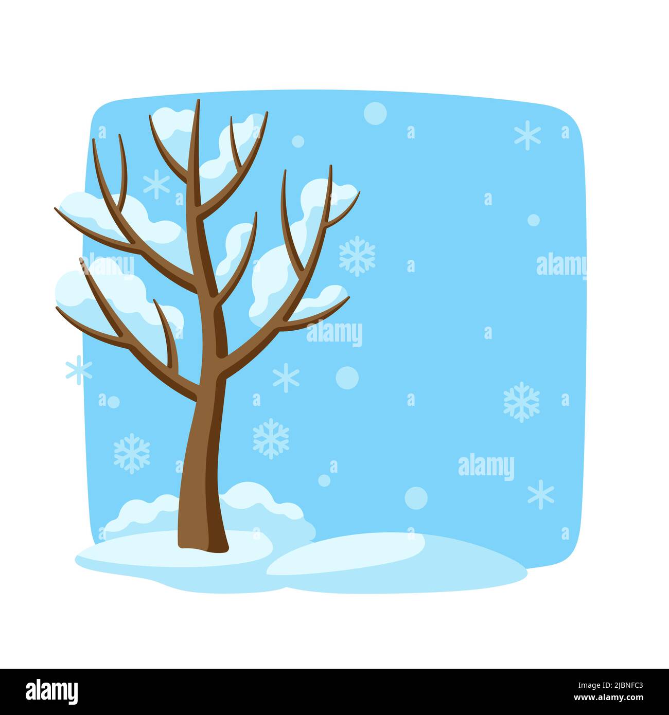 Arbre d'hiver avec neige sur les branches. Illustration de la nature saisonnière. Illustration de Vecteur