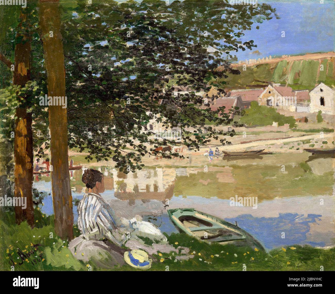 Sur la rive de la Seine, Bennecourt, 1868, peinture de Claude Monet Banque D'Images