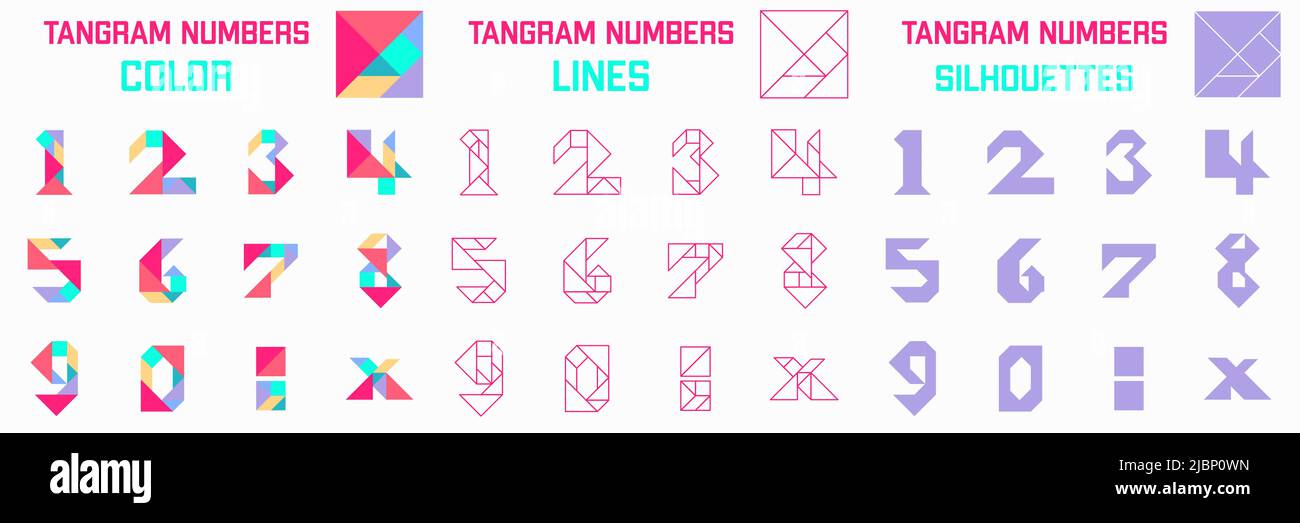 Jeu de puzzle Tangram schémas avec des numéros différents Illustration de Vecteur