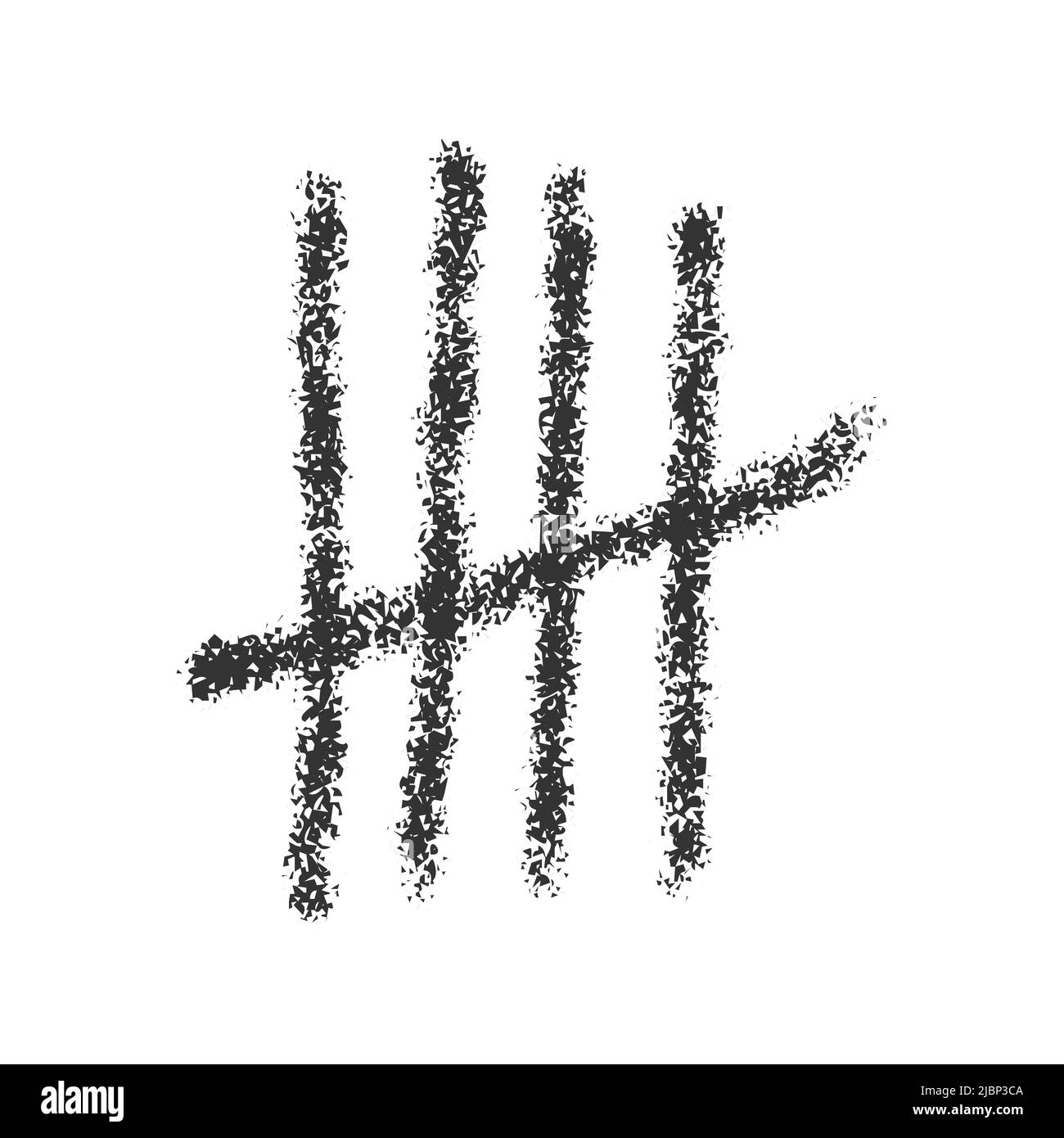 Marque tally de charbon. Quatre bâtons dessinés à la main barrés. Symbole de comptage de jour sur le mur de la prison. Signe système numérique symbolisé par le numéro 5. Illustration vectorielle réaliste Illustration de Vecteur