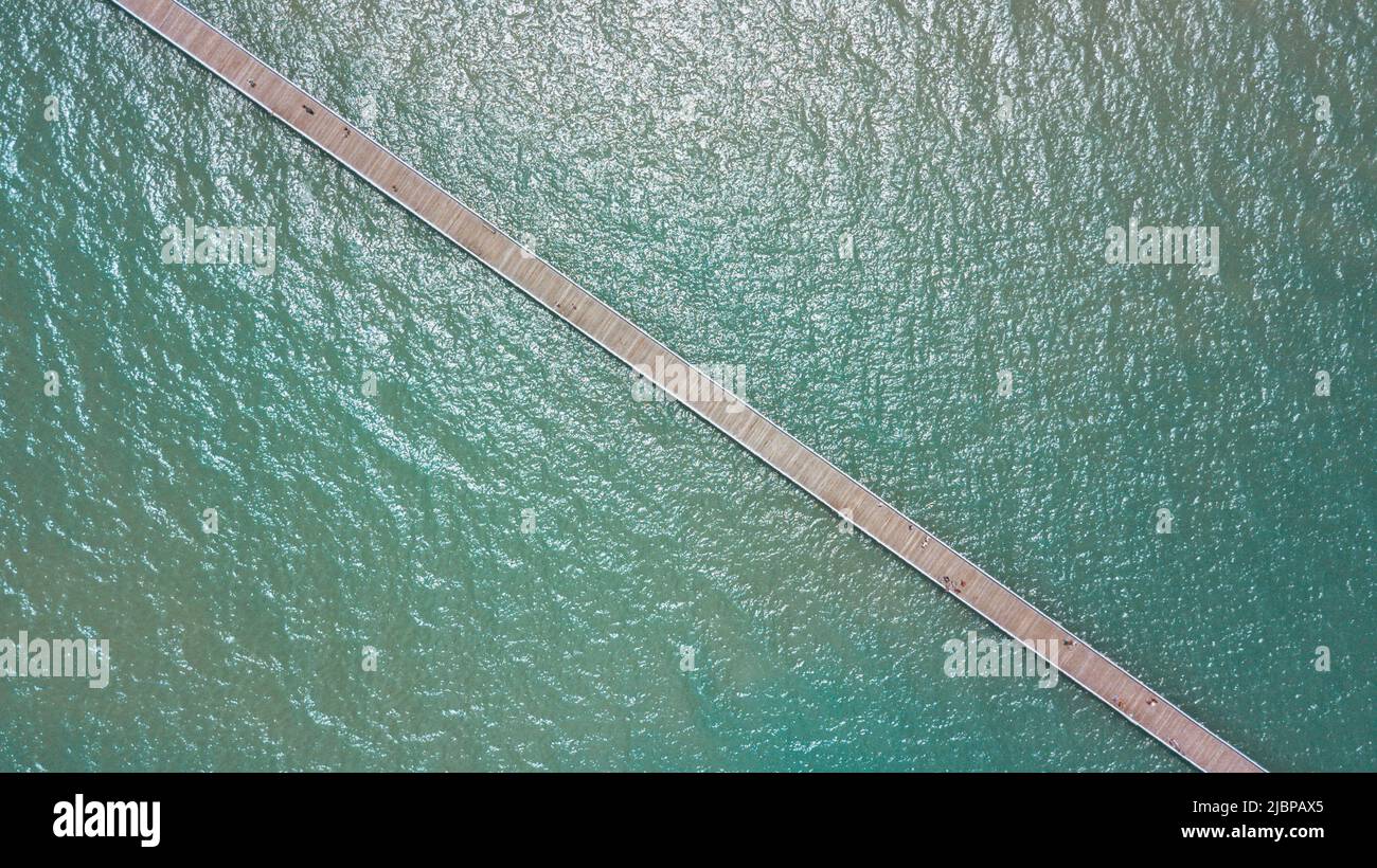 Hervey Bay Pier, Australie, haute vue aérienne. Banque D'Images