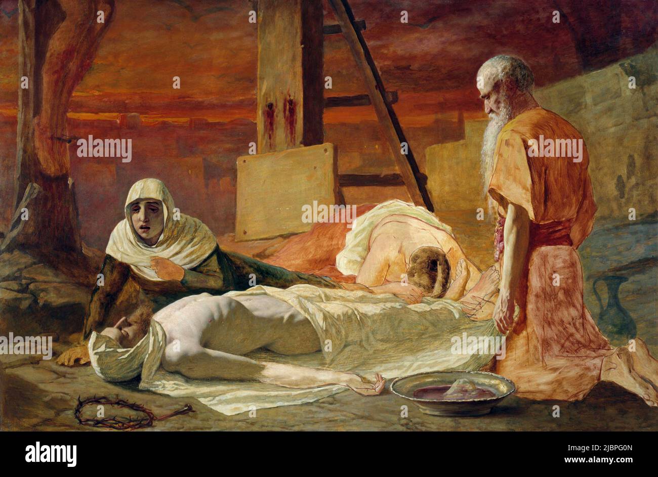 La descente de la croix - Marie, Marie de Magdala et Joseph d'Arimathée ont préparé le corps du Christ pour l'engagement par Vasily Perov (1833–1882) Banque D'Images