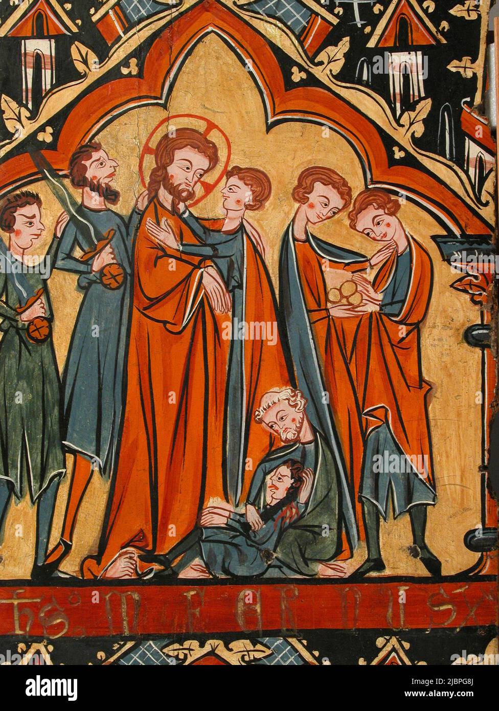 Le Kiss de Judas et l'arrestation du Christ, par un artiste médiéval inconnu Banque D'Images