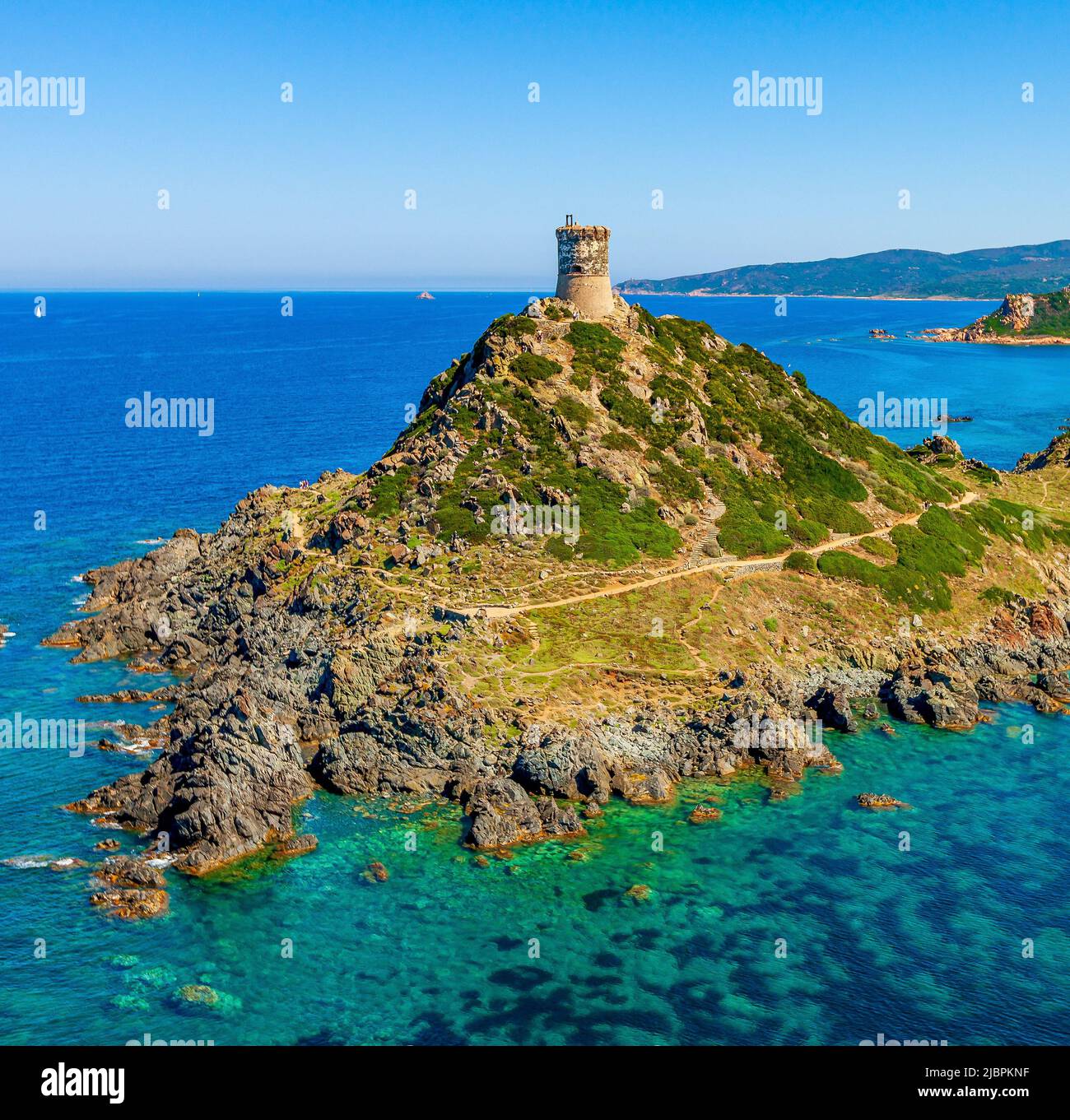France. Corse-du-Sud (2A) Iles Sanguinaires. Vue aérienne de l'îlot de la Parata Banque D'Images
